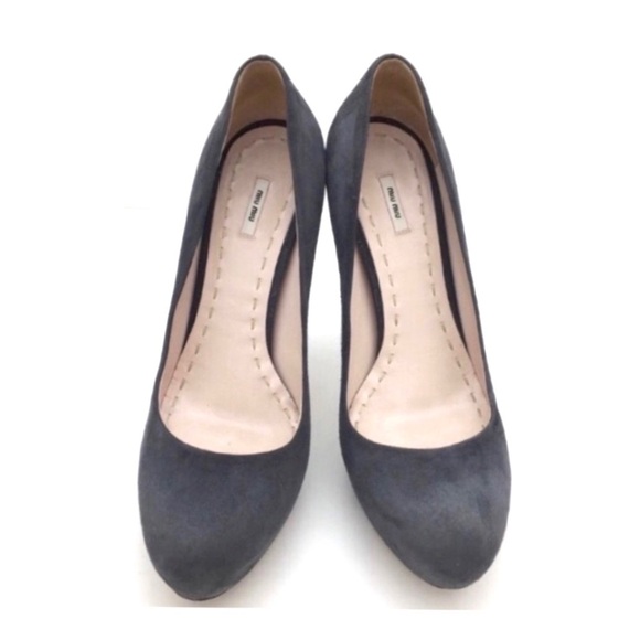 Miu Miu Suede Platform Pumps Heel in Charcoal Gray - Picture 2 of 9